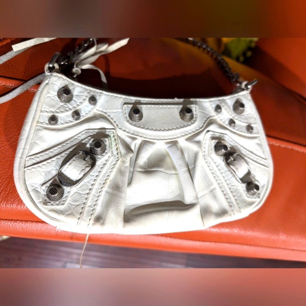 Balenciaga Le Cagole Mini Bag with Chain Crocodile Embossed White